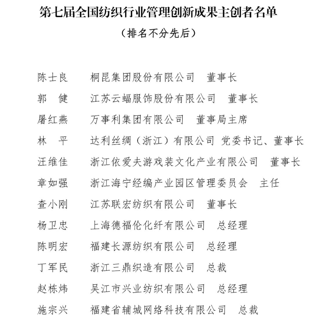 上海德福伦化纤有限公司丨获第七届全国纺织行业管理创新成果大奖-上海德福伦新材料科技有限公司